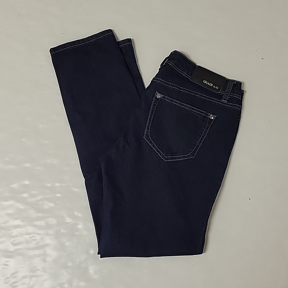 Grace in LA mid rise skinny jeans. Rhinestone rivets, women's sz 30